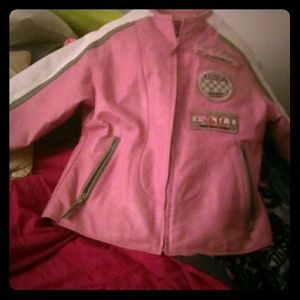Pink leather racing jacket
